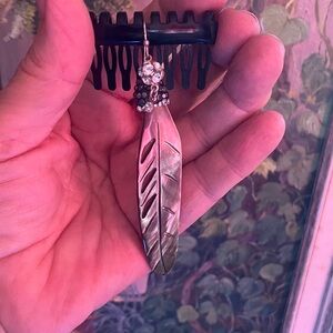 New Iridescent Shell Feather Hair Comb Braid Jewelry Hand Made